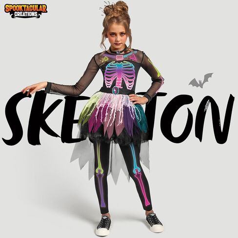 Spooktacular Creations Halloween Girls Skeleton Costume, Ghostly Skeleton Tutu Dress for Girls Halloween Dress Up in Saudi Arabia
