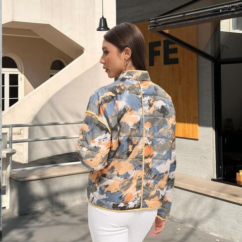 Women's Cropped Puffer Quilted Jacket Vintage Floral Lightweight Patchwork Padded Short Puffy Coat Outerwear in Saudi Arabia