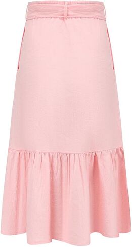 Girls Maxi Skirts Button Front High Waisted Long Skirt with Belt Ruffled Skirts with Pocke in Kuwait