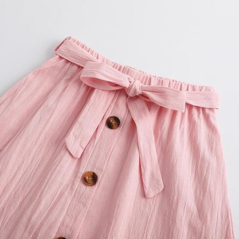 Girls Maxi Skirts Button Front High Waisted Long Skirt with Belt Ruffled Skirts with Pocke in Kuwait