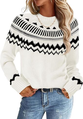 MEROKEETY Women's 2024 Fall Winter Striped Pullover Sweater Trendy Crew Neck Long Sleeve Vintage Color Block Knit Tops in Saudi Arabia