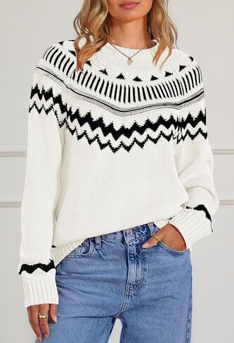 MEROKEETY Women's 2024 Fall Winter Striped Pullover Sweater Trendy Crew Neck Long Sleeve Vintage Color Block Knit Tops in Saudi Arabia