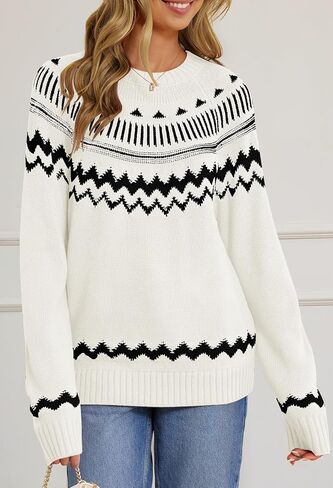 MEROKEETY Women's 2024 Fall Winter Striped Pullover Sweater Trendy Crew Neck Long Sleeve Vintage Color Block Knit Tops in Saudi Arabia