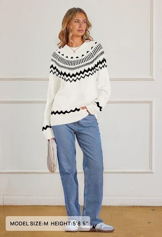 MEROKEETY Women's 2024 Fall Winter Striped Pullover Sweater Trendy Crew Neck Long Sleeve Vintage Color Block Knit Tops in Saudi Arabia