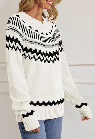 MEROKEETY Women's 2024 Fall Winter Striped Pullover Sweater Trendy Crew Neck Long Sleeve Vintage Color Block Knit Tops in Saudi Arabia