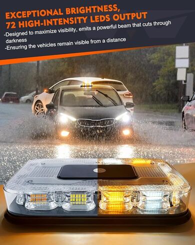 LUMENIX LED Roof Top Strobe Beacon Light Bar Rooftop Security Warning Emergency Flashing Plow Lights for Construction Vehicles Tow Commercial Trucks Postal Cars Snowplow - Amber White in Saudi Arabia