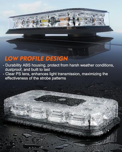 LUMENIX LED Roof Top Strobe Beacon Light Bar Rooftop Security Warning Emergency Flashing Plow Lights for Construction Vehicles Tow Commercial Trucks Postal Cars Snowplow - Amber White in Saudi Arabia