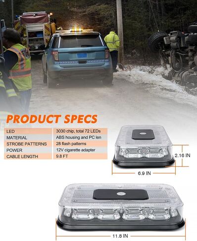 LUMENIX LED Roof Top Strobe Beacon Light Bar Rooftop Security Warning Emergency Flashing Plow Lights for Construction Vehicles Tow Commercial Trucks Postal Cars Snowplow - Amber White in Saudi Arabia
