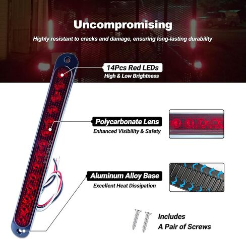 10" LED Amber Trailer LED Turn Signal Light Bar Strip Aluminum Alloy Base Side Marker Tail Lights Assembly for Truck RV Marine Boats, 15 LEDs 2Pcs in Kuwait