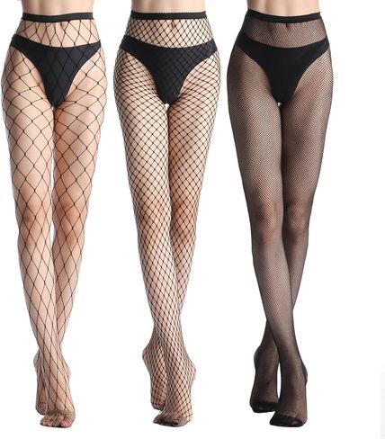 YAGAXI Fishnet Stockings for Women - 3 Pairs Black High Waist Sexy Mesh Thigh Hight Tights Fish Nets Pantyhose One Size in Saudi Arabia