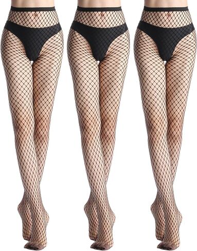 YAGAXI Fishnet Stockings for Women - 3 Pairs Black High Waist Sexy Mesh Thigh Hight Tights Fish Nets Pantyhose One Size in Saudi Arabia