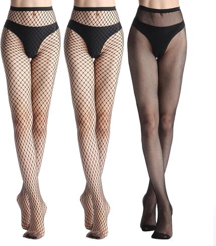 YAGAXI Fishnet Stockings for Women - 3 Pairs Black High Waist Sexy Mesh Thigh Hight Tights Fish Nets Pantyhose One Size in Saudi Arabia