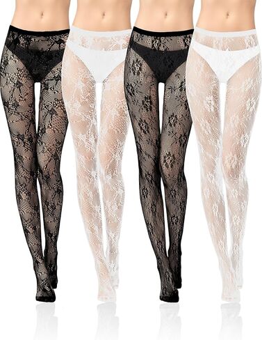 4 Pairs Tights Fishnet Stockings Floral Pantyhose Stockings Leggings Lace Tights for Women Girls Halloween in Kuwait
