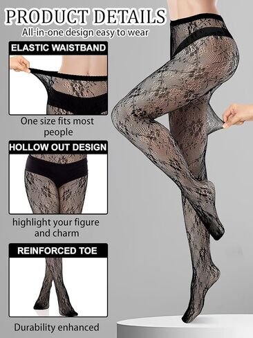 4 Pairs Tights Fishnet Stockings Floral Pantyhose Stockings Leggings Lace Tights for Women Girls Halloween in Kuwait