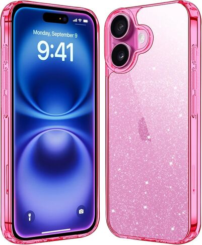 JJGoo متوافق مع حافظة iPhone 16، غطاء شفاف لامع، غطاء خلفي صلب من البولي كربونات مضاد للصدمات، حافظة هاتف لامعة لامعة وجذابة للنساء والفتيات in Kuwait