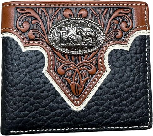 Mens Wallet Floral Tooled Cowboy Praying Concho Embossed Cowboy Western Leather Wallet High End Leather Mens Wallets Leather Rodeo Gifts For Men (Coffee) in Saudi Arabia