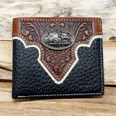 Mens Wallet Floral Tooled Cowboy Praying Concho Embossed Cowboy Western Leather Wallet High End Leather Mens Wallets Leather Rodeo Gifts For Men (Coffee) in Saudi Arabia