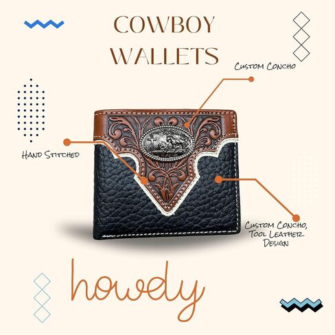 Mens Wallet Floral Tooled Cowboy Praying Concho Embossed Cowboy Western Leather Wallet High End Leather Mens Wallets Leather Rodeo Gifts For Men (Coffee) in Saudi Arabia