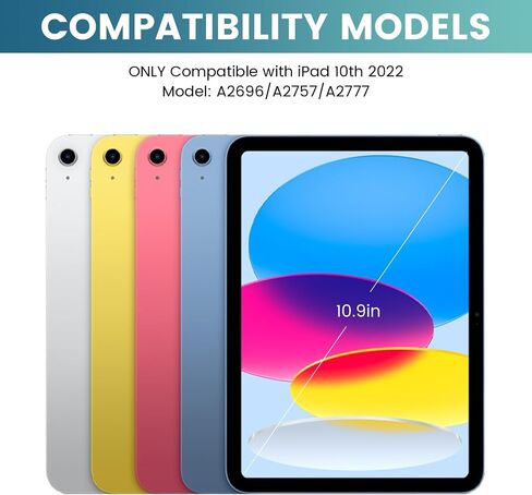 حافظة لوحة مفاتيح لجهاز iPad الجيل العاشر 10.9 بوصة 2022 (A2696/A2757/A2777)، حافظة لوحة مفاتيح ذكية نحيفة مع لوحة مفاتيح بلوتوث قابلة للفصل وحامل أقلام لجهاز iPad الجيل العاشر in Kuwait