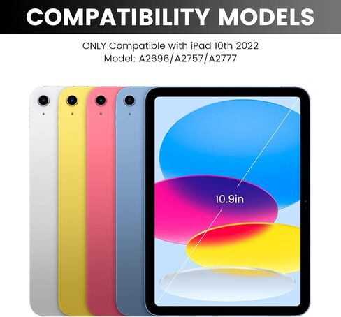 حافظة لوحة مفاتيح لجهاز iPad الجيل العاشر 10.9 بوصة 2022 (A2696/A2757/A2777)، حافظة لوحة مفاتيح ذكية نحيفة مع لوحة مفاتيح بلوتوث قابلة للفصل وحامل أقلام لجهاز iPad الجيل العاشر in Kuwait