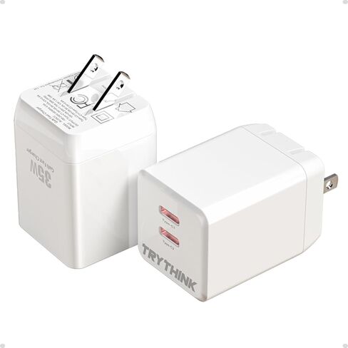 شاحن USB C بقدرة 35 وات، شاحن حائط سريع من TRYTHINK ثنائي المنافذ قابل للطي GaN PD متوافق مع iPhone 15/15 Plus/15 Pro/15 Pro Max/14، Pixel 4/3، iPad/iPad Mini (الكابل غير متضمن) - عبوة واحدة in Kuwait