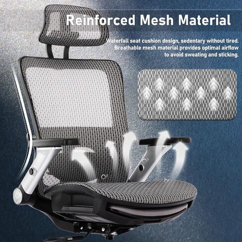 Ergonomic Mesh Office Chair with Footrest, High Back Executive Desk Chair with Adjustable Lumbar Support, Headrest and Tilt Lock, 4D Flip-up Arm-Grey in Saudi Arabia