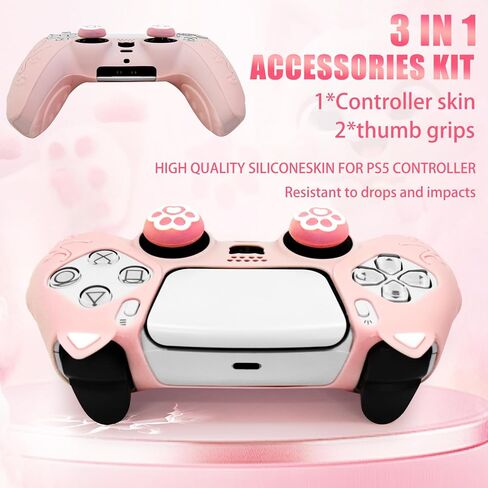Cute Cat Paw PS5 Controller Skins,Pink Protective Silicone Cover Skin Grips Compatible with PS5 Controller + 2 PCS Cute Cat Paw Grips Caps. in Saudi Arabia