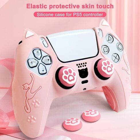 Cute Cat Paw PS5 Controller Skins,Pink Protective Silicone Cover Skin Grips Compatible with PS5 Controller + 2 PCS Cute Cat Paw Grips Caps. in Saudi Arabia