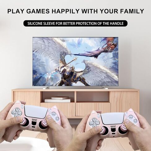 Cute Cat Paw PS5 Controller Skins,Pink Protective Silicone Cover Skin Grips Compatible with PS5 Controller + 2 PCS Cute Cat Paw Grips Caps. in Saudi Arabia