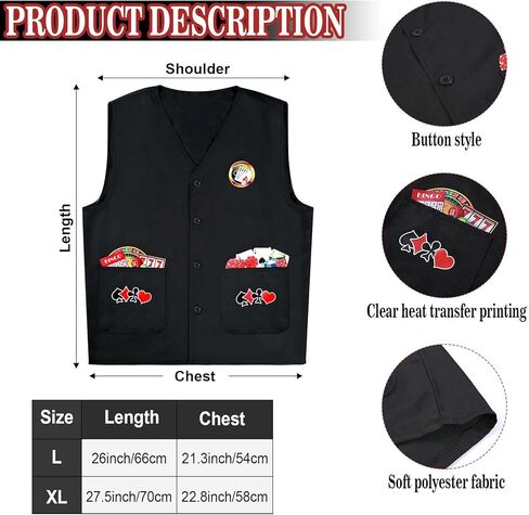 طقم أزياء كازينو Honic 5 قطع مع سترة تاجر الكازينو، قبعة بواقٍ للشمس، شارة ربطة عنق، نظارات شمسية للبالغين، ليلة لعبة الهالوين in Kuwait