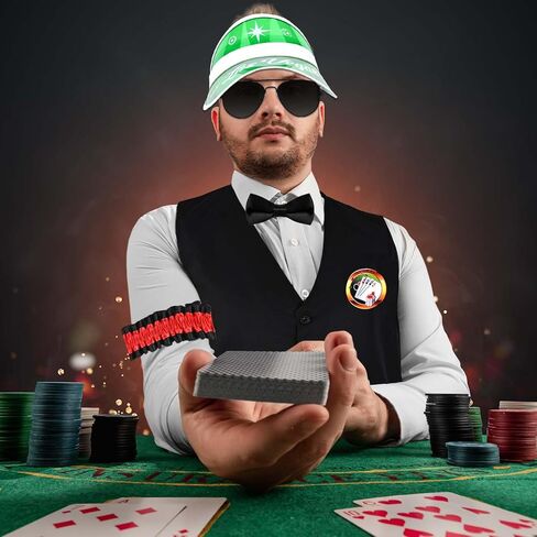 طقم أزياء كازينو Honic 5 قطع مع سترة تاجر الكازينو، قبعة بواقٍ للشمس، شارة ربطة عنق، نظارات شمسية للبالغين، ليلة لعبة الهالوين in Kuwait