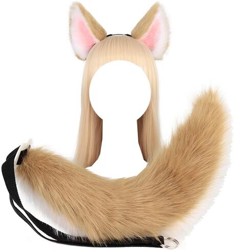 Gorou Ears and Tail Set Game Cosplay Headdress Fox Ears Headband Furry Fursuit Costume Accessories in Saudi Arabia