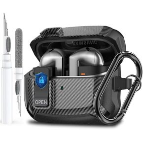 Galaxy Buds 3 Pro/Buds 3 Case Cover 2024 with Secure Lock Clip, Rugged Armor Shockproof Samsung Galaxy Buds 3/3 Pro Protective Hard Cover Shell with Carabiner&Cleaner kit for Men Women, Black