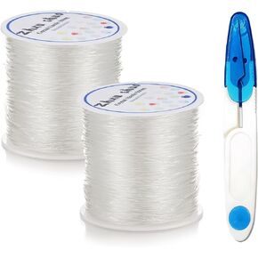 2 Roll 0.8 mm×100 m(109 Yards) Elastic Bracelet String and one U-Type Scissor Yarn Scissor, Crystal Clear Elastic Cord for Bracelets, Necklaces, Beading and Jewelry Making (White)