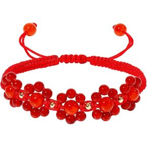 العقيق الحقيقي مطرز أساور زهرة اليدوية - شكل بلورات الشفاء المنسوجة والأحجار الكريمة سوار الصداقة الطاقة للنساء هدايا مجوهرات in Kuwait