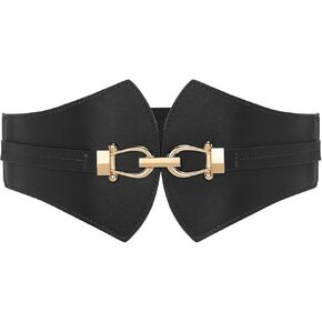 JASGOOD Women’s Elastic Leather Wide Belt Vintage stretch Belt for ladies Jeans Dress