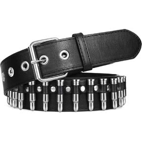 SUOSDEY Black Studded Belt,Y2K Silver Metal Grommet Belt for Men Women Punk Rock Style for Jeans Pants