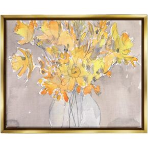 Stupell Industries Yellow Scribble Style Bouquet Framed Floater Canvas Wall Art, Design by Samuel Dixon