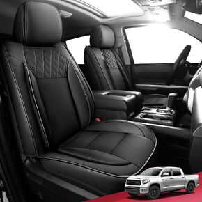 FREESOO Tundra 2007-2021 مجموعة كاملة من أغطية المقاعد من الجلد الصناعي، مناسبة خصيصًا لسيارة Toyota Tundra Crewmax Cab، أغطية مقاعد الشاحنة باللون الأسود والرمادي