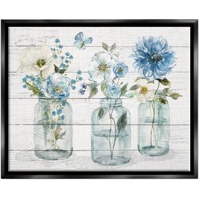 Stupell Industries Blue Country Jar Bouquets Floating Framed Wall Art, Design by Livi Finn
