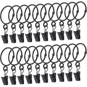 uxcell 24 Pcs Drapery Curtain Rings with Clip 1.3-Inch Inner Diameter Black Metal Openable Hangers Ring for Decorative Drapery