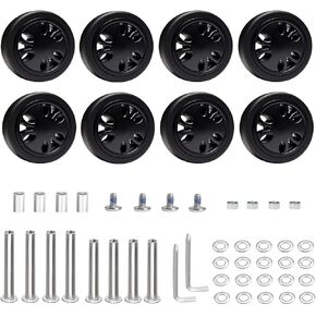 Suitcase Replacement Wheels Kit 8 PC 2in/50mm Rubber Caster Mute Smooth for Worn Out Luggage Spinner Dual Wheels Trolley Roller Repair, Black