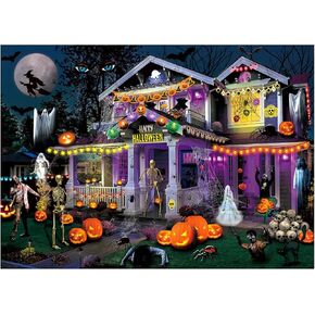 Jigsaw Puzzles for Adults 1000 Pieces - 27.5" x 20" Fall Halloween Horror Haunted Mansion House,Pumpkin,Skeleton,Ghost Grave,Witch Theme Puzzle