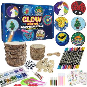 GenuisArt Glow in The Dark Arts, Wooden Painting Kit Easter Christmas Decoration, Arts & Crafts Gifts, Wood Slice Craft Activities Kits, Creative Art Set Birthday Gift