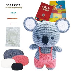 MENGSOOD Crochet Kit for Beginners,Beginner Crochet Kit Pattern Crochet Animal Kit Knitting Kit for Adults Kids with Step-by-Step Video Tutorials and Yarns, Hook, Accessories (3pcs Pearl Milk Tea)