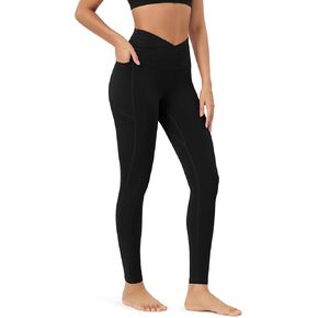 ODODOS Cloud Feeling Gathered Cross Waist Leggings with Pockets for Women 25" / 28" Crossover Lounge Yoga Pants