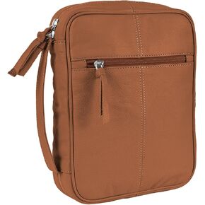 ELIZO Bible Cover Soft Full Grain Italian Leather Bible Case Men Women Zipper Bible Bag Church Bag Cowhide Book Holder Carrying Case Religious Gifts, Brown