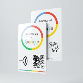 Google review card v3 from eylet | No Subscription, faster NFC Taps and QR code for instant sharing of the Google review link for your business, works with iPhone and Android.