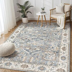 9x12 Area Rug for Living Room - Washable Soft Traditional Tribal Rug for Bedroom Dining Room Home Office, Non-Slip Stain Resistant Vintage Distressed Indoor Floor Carpet- Dark Brown