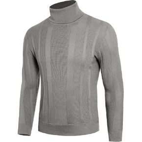 Beotyshow Mens Slim Fit Turtleneck Sweater Striped Lightweight Long Sleeve Casual Pullover Knitted Sweaters